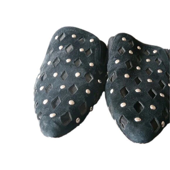 Splendid Womens 8 Linna Studded Black Suede Pointed Toe Slip On Flat Mules Glam - Picture 2 of 7